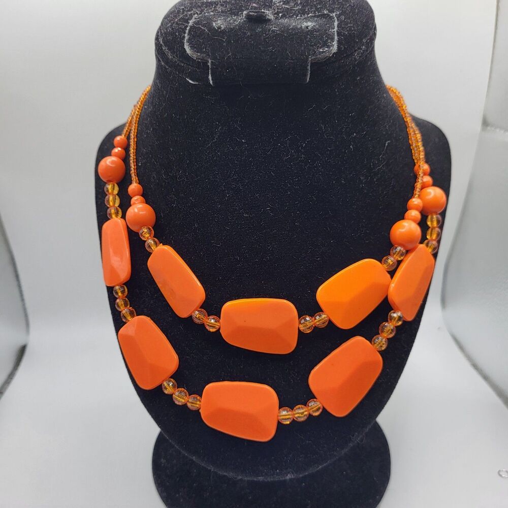 Estate orange statement necklace layered chunky fuynky acrylic lucite 18in